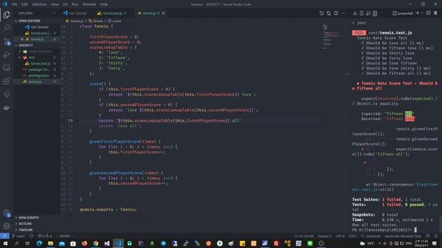 Tennis Kata - JavaScript / VS Code / VS Code Vim 20220217 смотреть онлайн