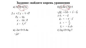 Задание №3 "Найти корень уравнения" по теме "Уравнения с переносом" Математика 5, 6 класс