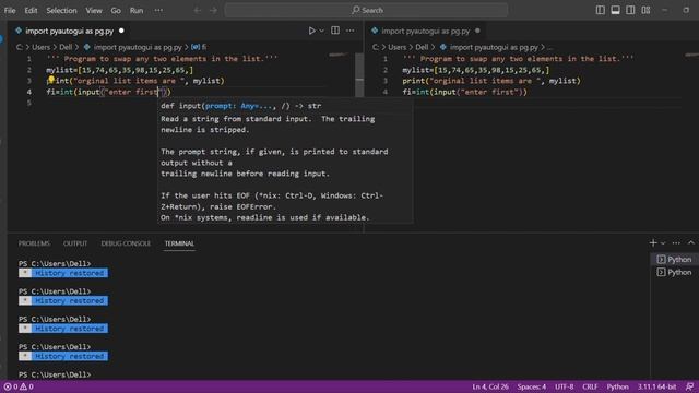 Program to swap any two elements in the list . in python codes смотреть онлайн