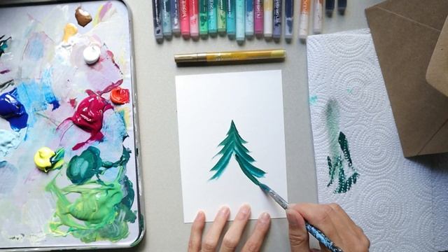 How to Paint a Christmas Tree / Acrylic Painting on Card / Step-by-Step Tutorial смотреть онлайн