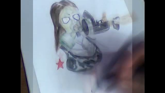 Рисунок карандашами "Девушка с автоматом" (уровень - любитель) смотреть онлайн