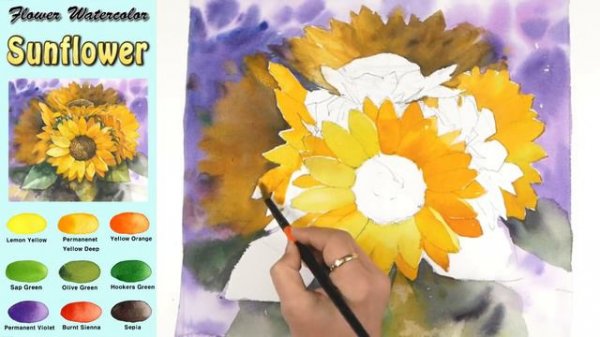 Sunflower - Flower Watercolor (sketch & coloring, Arches rough) NAMIL ART