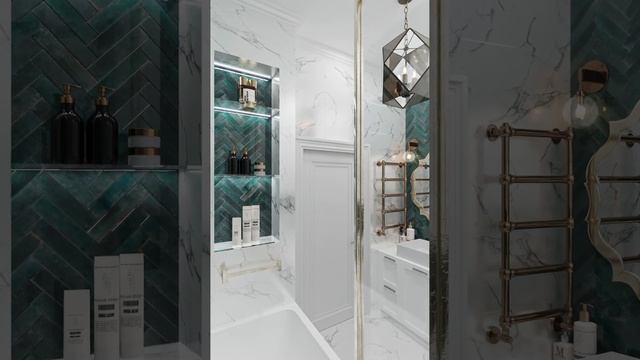 Белоснежная ванная комната под мрамор #3D #дизайнинтерьера #ремонт под ключ смотреть онлайн
