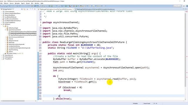 Read large file using AsynchronousFileChannel With Future class - Java NIO смотреть онлайн