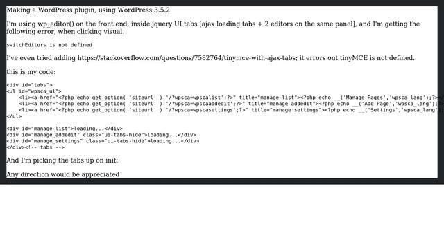 Wordpress: "switchEditors is not defined" with wp_editor() in jQuery UI tabs смотреть онлайн