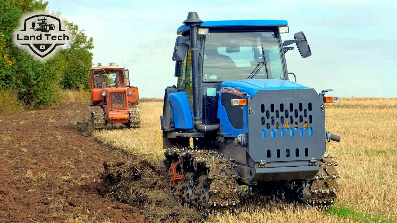 Старый ДТ-75 и новый Агромаш 90ТГ - вспашка поля на двух гусеничных тракторах! смотреть онлайн