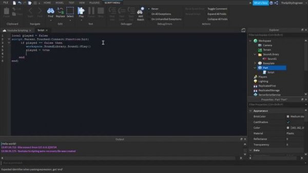 Roblox Studio () How to make sound play only once onTouch