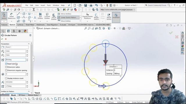 How to create linear and circular sketch pattern in solidworks смотреть онлайн