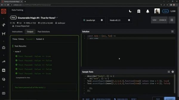 Codewars 8 kyu Enumerable Magic #4 - True for None? Javascript