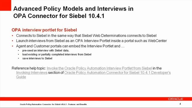 OPA Connector for Siebel v10.4.1 Features and Benefits смотреть онлайн