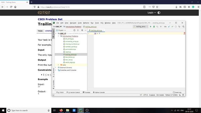 PYTHON Trailing Zeros Algorithm - CSES Introductory Problems #10 смотреть онлайн