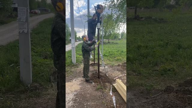 Установка столбов забора бензиновым копером смотреть онлайн