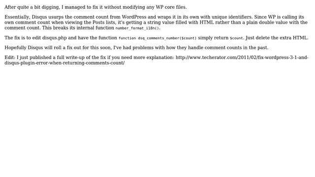 Wordpress: WordPress 3.1 and Disqus throws Warning: number_format() error in Posts List смотреть онлайн