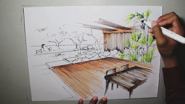 Menggambar Perspektif Halaman Rumah With Marker Finecolour Touchfive. смотреть онлайн