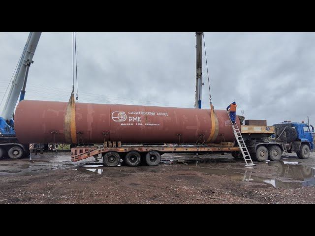 Работаем двумя 50т кранами. Перевозка резервуара РВС-5000 на ТЭЦ