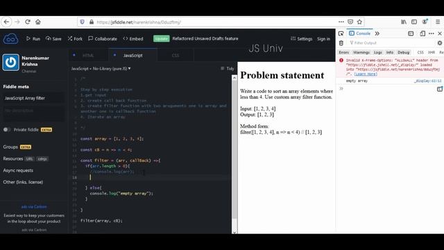 JavaScript Interview Question - Array custom filter function - JSUniv смотреть онлайн