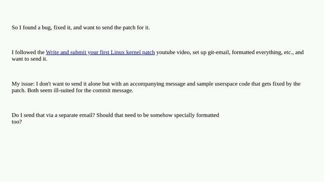 How do I send a patch with an accompanying message to the Linux kernel? смотреть онлайн