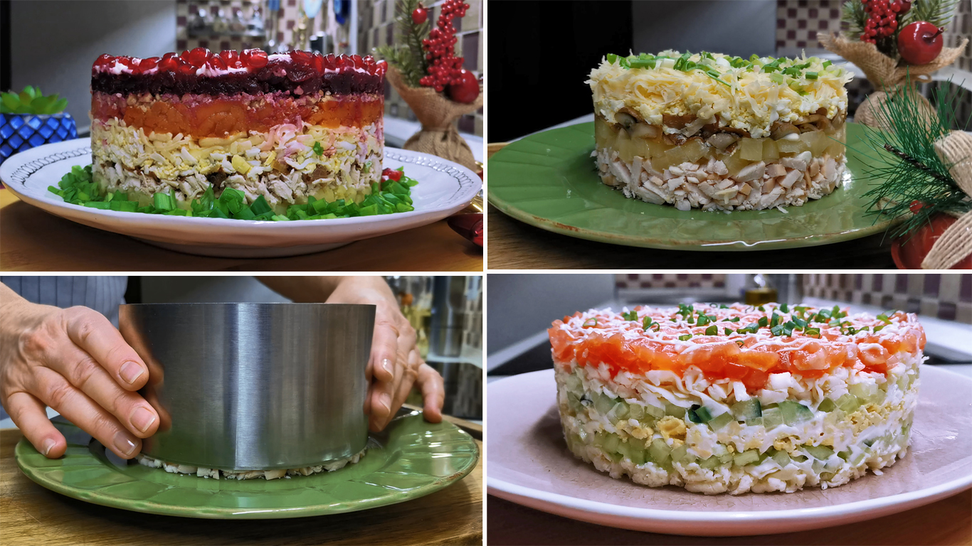 САЛАТЫ на Новый год! Сразу ТРИ РЕЦЕПТА, самые КРАСИВЫЕ салаты на праздничный стол! смотреть онлайн