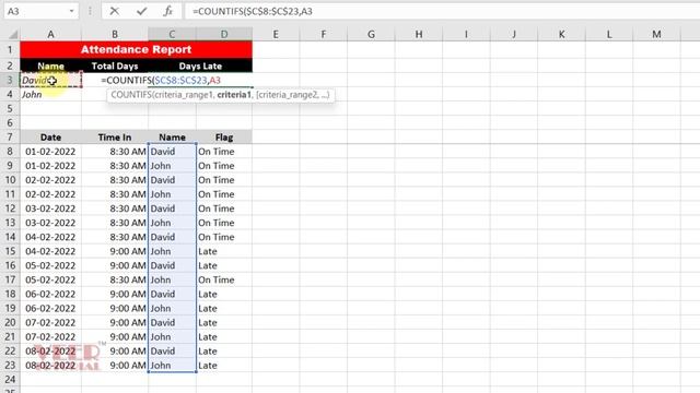 Calculate Late Coming Days using Countifs function in Excel смотреть онлайн