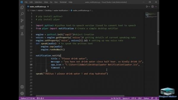 Create desktop notification using python ??|| python projects for beginners || Project Maker