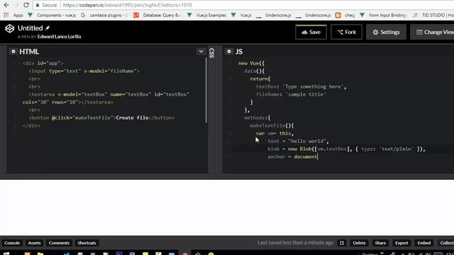 Vuejs Notebook Creating a downloadable text file using blobs смотреть онлайн