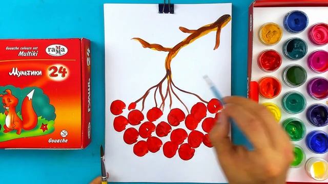 Как нарисовать Рябину / Рисуем Осень в школу красками гуашь смотреть онлайн