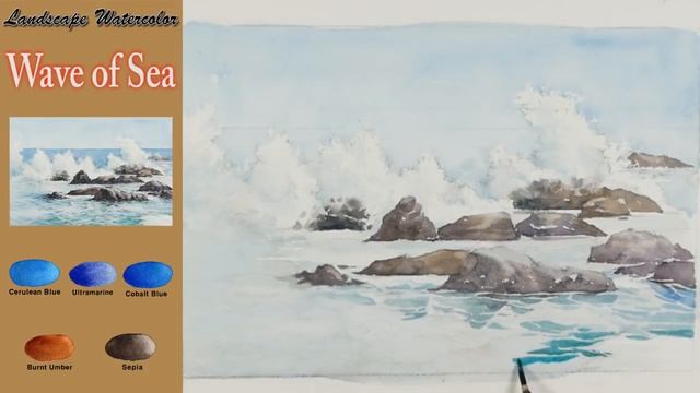 Drawing Landscape watercolor- Wave of Sea (wet-in-wet. wet-on-dry, Arches) NAMIL ART смотреть онлайн