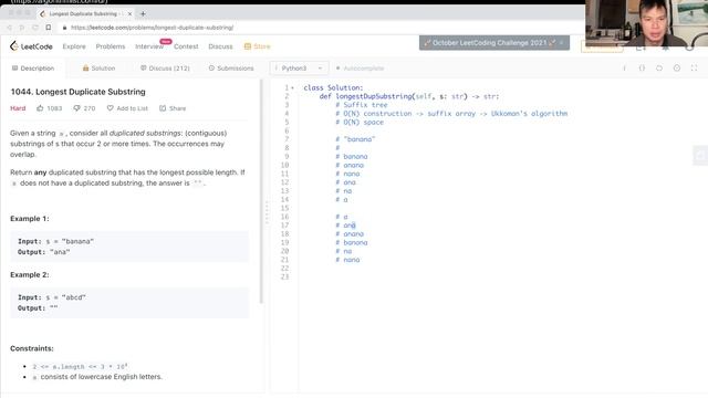 1044. Longest Duplicate Substring - Day 30/31 Leetcode October Challenge смотреть онлайн