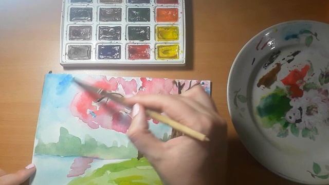 Пейзаж акварелью для начинающих. Объясняю без ускорения! смотреть онлайн