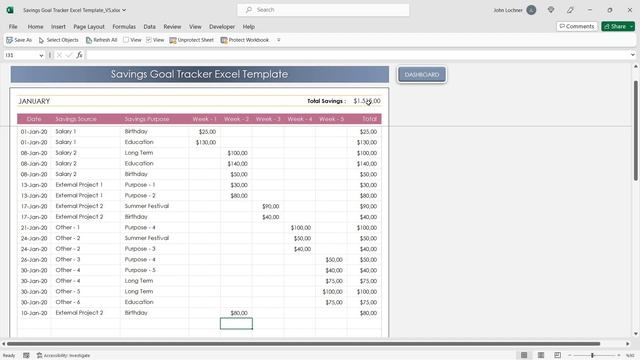 Savings Goal Tracker Excel Template смотреть онлайн