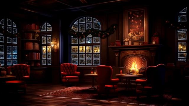 4K Snow Night at Coffee Shop - Smooth Piano Jazz Music for Relaxing, Studying, Sleeping смотреть онлайн
