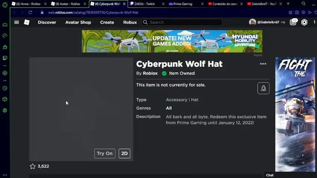 COMO PEGAR O CHAPÉU DO PRIME GAMING DO ROBLOX (Cyberpunk Wolf Hat) смотреть онлайн