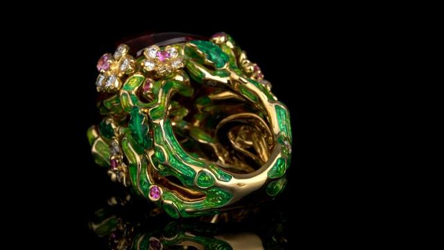 Dior Diorella 45ct Rubellite Diamond Yellow Gold Cocktail Ring For Sale Opulent Jewelers смотреть онлайн