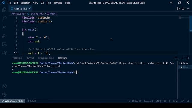 Converting a character to an integer | C смотреть онлайн