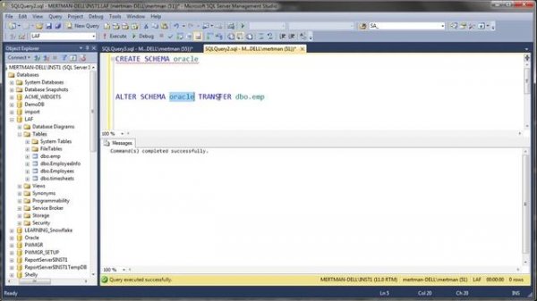 SQL SERVER CREATE NEW SCHEMA