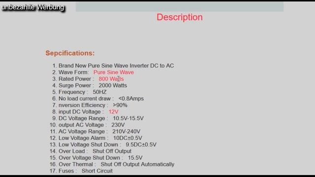 Kostengünstiger Spannungswandler Reiner Sinus 800w 2000w  Inverter Wechselrichter