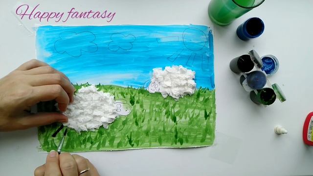 Овечки!!! Рисунок-аппликация! смотреть онлайн