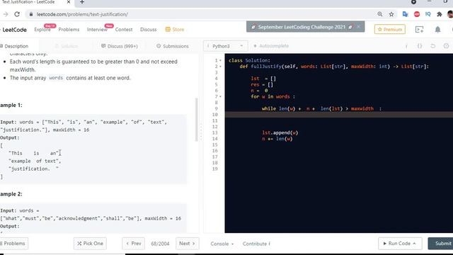 LeetCode 68. Text Justification Python смотреть онлайн