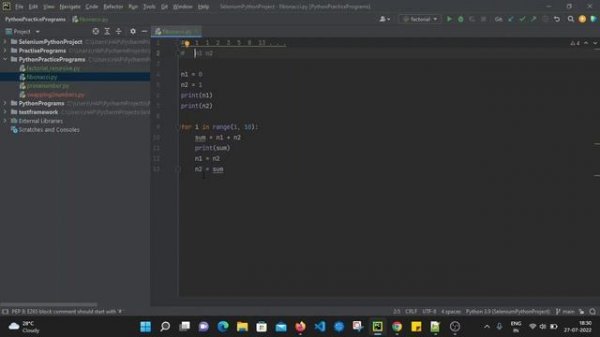 Python Practice Programs: Printing Fibonacci series numbers