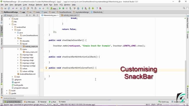 #4.3 Android Snack Bar example | Basic Components - part 2. Android Material Design смотреть онлайн