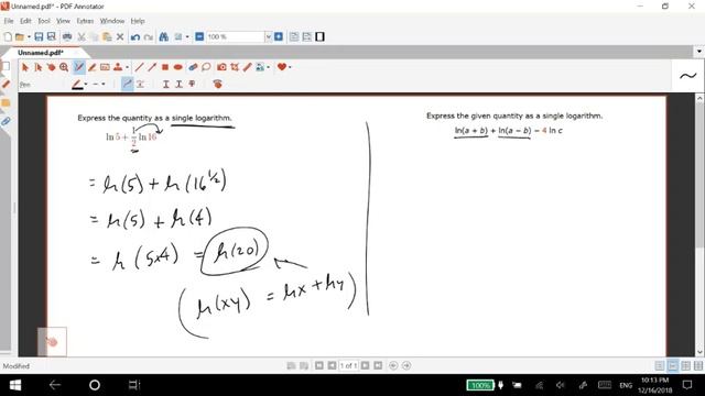 Express the given quantity as a single logarithm. ln(a + b) + ln(a − b) − 4 ln c смотреть онлайн