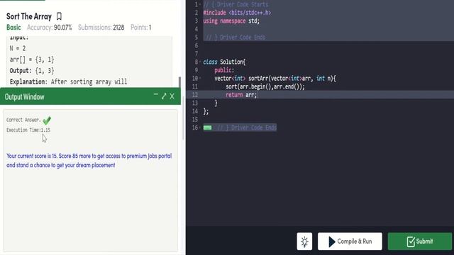 Sort Array-Expected Time Complexity : O(N * logN)-Solve in single line solution смотреть онлайн