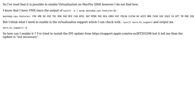 Apple: How to enable VT-x for Docker on MacPro 2008? смотреть онлайн
