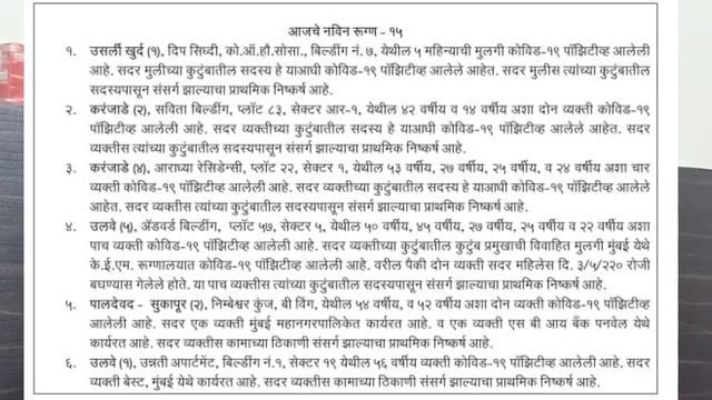 ULWE NODE PANVEL RURAL CORONA REPORT ULWE SECTOR 5,& UNNATI CHS SECTOR 19.TOTAL 15 NEW CASES,11/5/2 смотреть онлайн