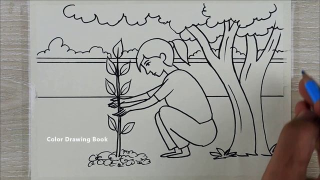 Tree plantation drawing step by step, Save Nature Drawing for beginners смотреть онлайн