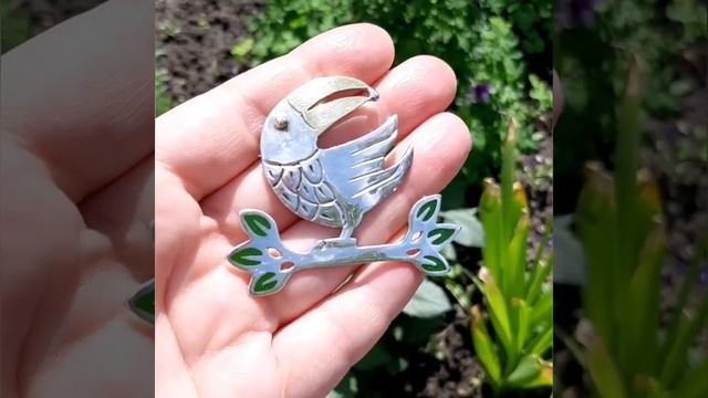 Серебряная брошь Мудрый ворон,Мексика,позолота,птица,ворона смотреть онлайн
