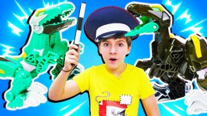 Робот Трансформер Ректор - полицейский! Тушим пожар и находим динозавра! Видео игры в полицейских