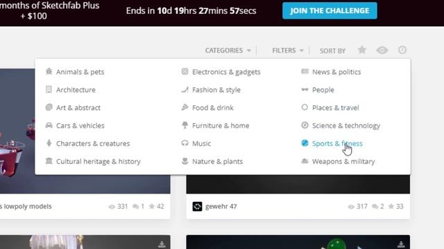 Сортировка моделей на сайте Sketchfab.com смотреть онлайн