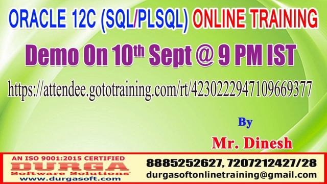 ORACLE 12C(SQL/PLSQL) Online Training in DURGASOFT смотреть онлайн
