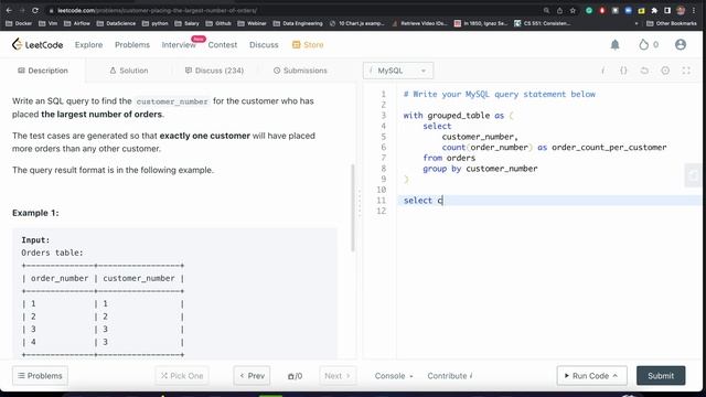 Customer Placing the Largest Number of Orders - Leetcode 586 | Week 4 | Qs 14 | SQL смотреть онлайн